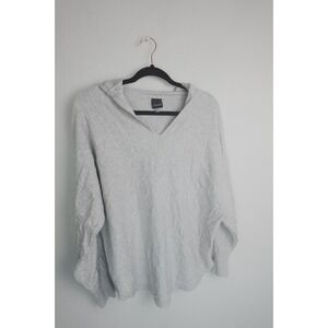 Aaeda Gray Pullover Hoodie Sweater V-Neck Lightweight Knit Top‎ Size Medium